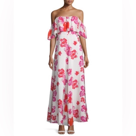 Amanda Uprichard Off The Shoulder 100% Silk Maxi Floral Dress Sz M - Picture 3 of 12